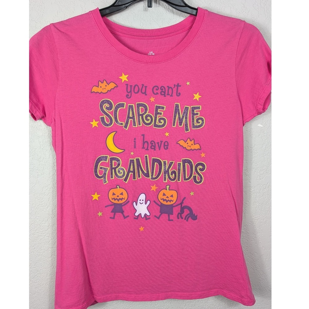 Halloween T-Shirt You Cant Scare Me I Have‎ Grandkids Women's Size L Pink